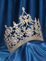 Load image into Gallery viewer, The Imperial Aurora Pageant Crown β Gold Rhinestone Tiara with AB Stones for Beauty Queens (FACTORY)