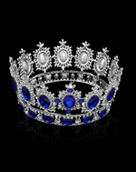 Load image into Gallery viewer, Royal Majesty Baroque Crown β Silver Tiara with Blue Sapphire Crystals