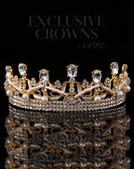 Load image into Gallery viewer, Rhinestone Queen Tiara Cross Pearls & Stones - Rhinestone Exclusive Crowns