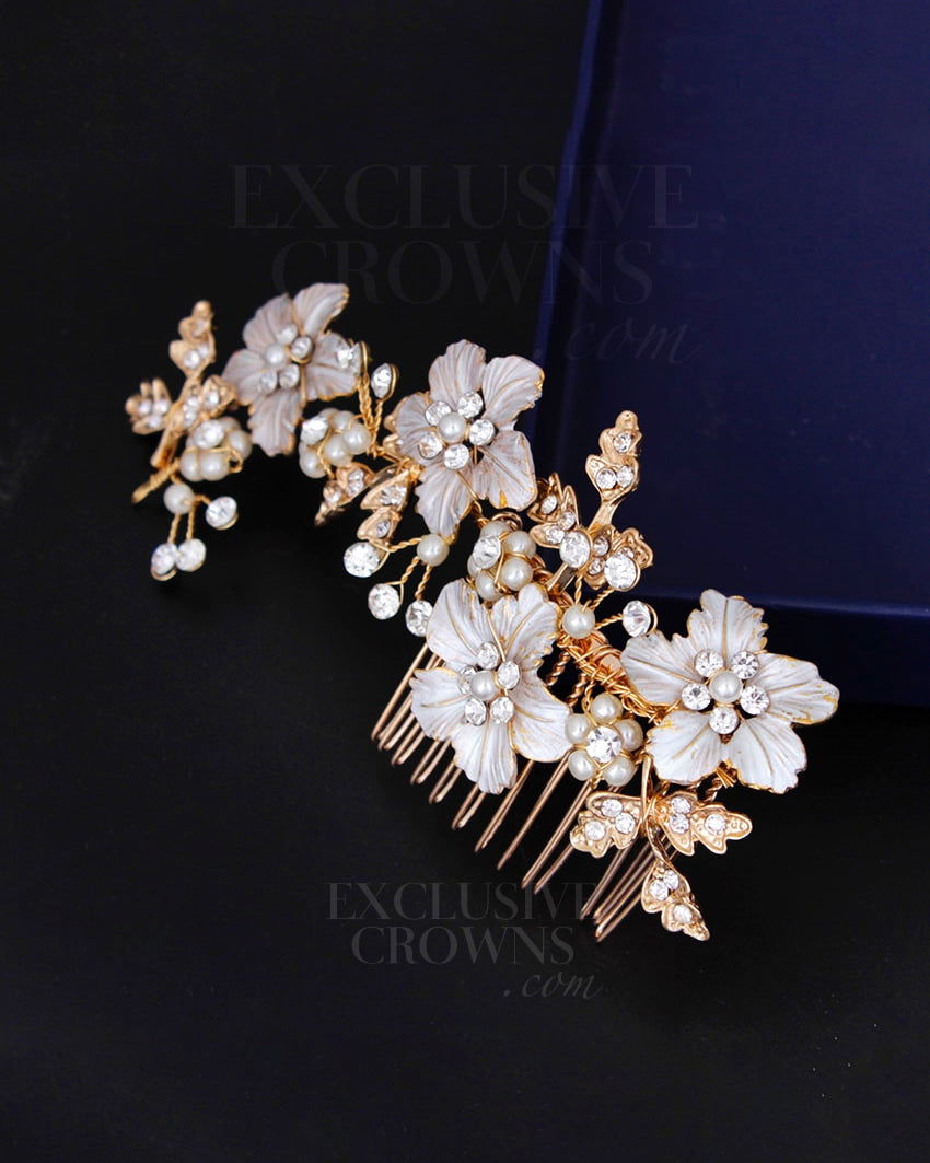 Abbey Floral Hair Comb - Exclusive Crowns