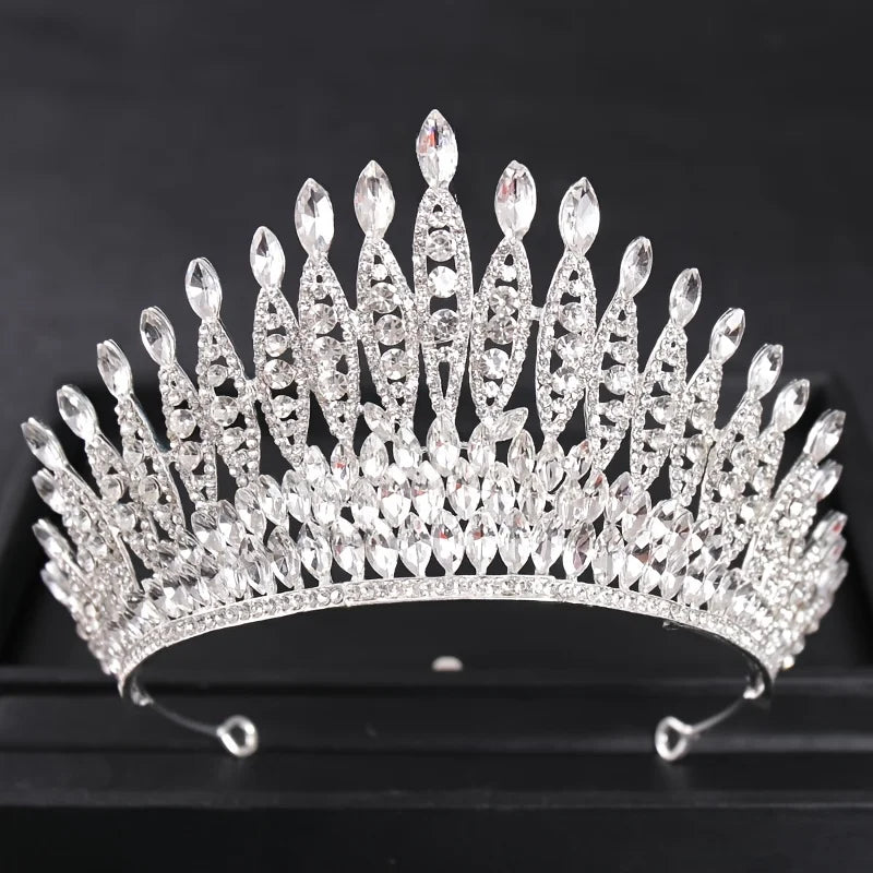 Silver Color Crystal Queen Big Crown Tiara Rhinestone Wedding Tiaras Women Pageant Prom Crowns Bridal Hair Accessories Jewelry (FACTORY)