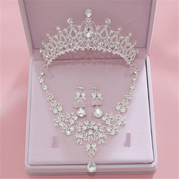 Fashion Crystal Wedding Bridal Jewelry Sets Tiara Crown Earring Necklace Bride Pageant