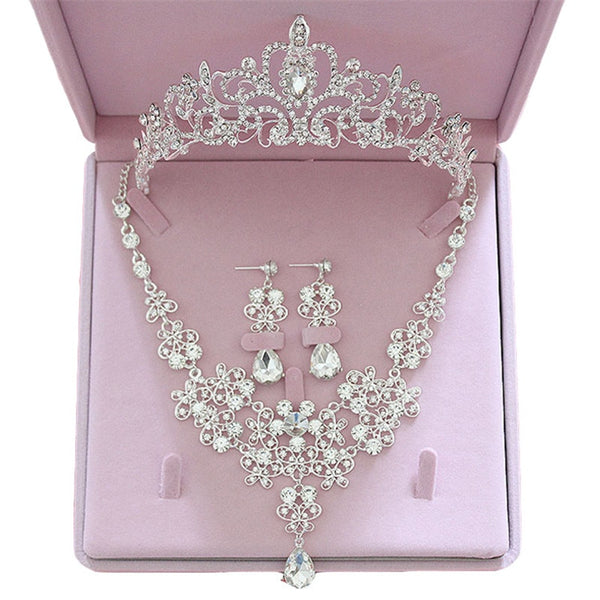 Fashion Crystal Wedding Bridal Jewelry Sets Tiara Crown Earring Necklace Bride Pageant