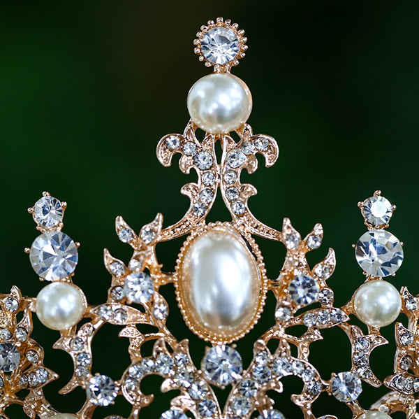 Rose Gold Pearls Wedding Crown Bridal Headpiece Baroque Bride Tiara
