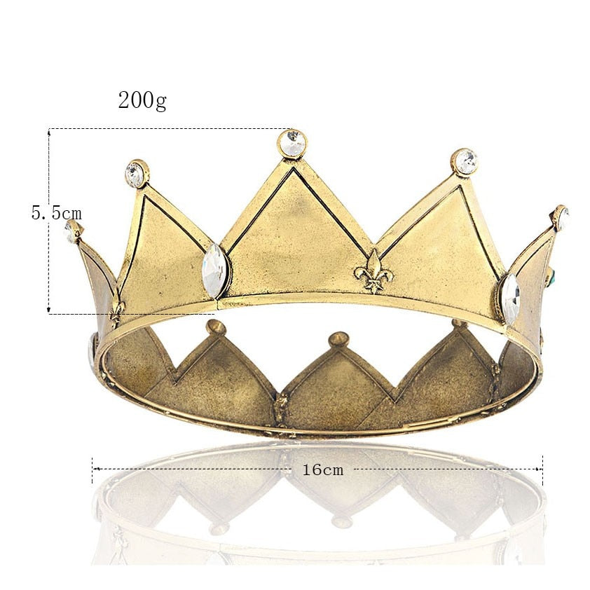 Baroque Gold Color Tiaras Vintage Royal King Crown Prince Hair Accessories Men And Women Birthday Crown