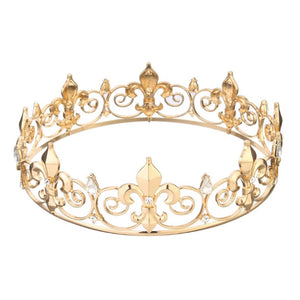 Gold Round Crown King Queen Wedding Tiara Bride Headpiece Men (FACTORY)