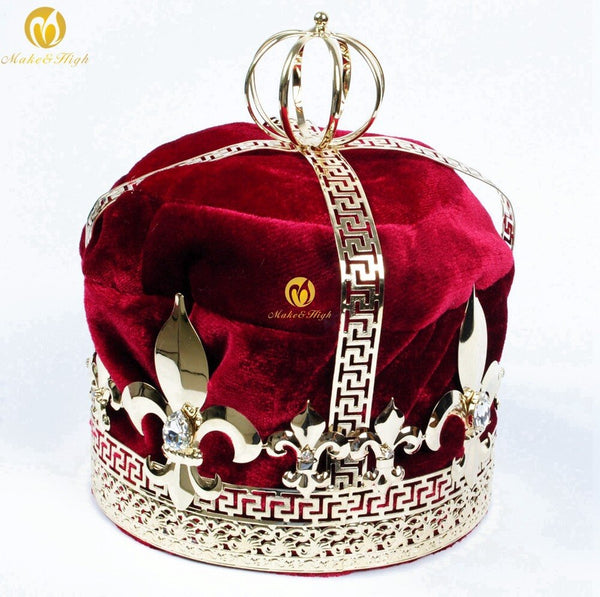 Red Velvet King Tiara Diadem Large 9" Crowns Handmade Austrian (FACTORY)