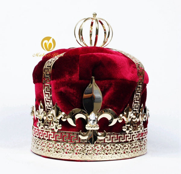 Red Velvet King Tiara Diadem Large 9" Crowns Handmade Austrian (FACTORY)