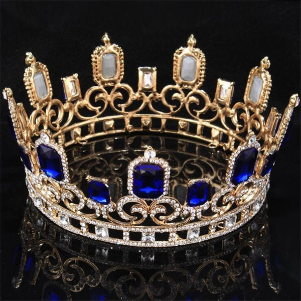 Vintage Baroque Blue Crystal Big Crown Ornament King (FACTORY)
