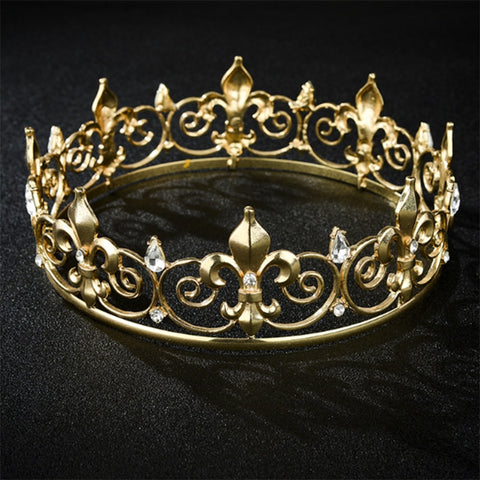 Gold Round Crown King Queen Wedding Tiara Bride Headpiece Men (FACTORY)