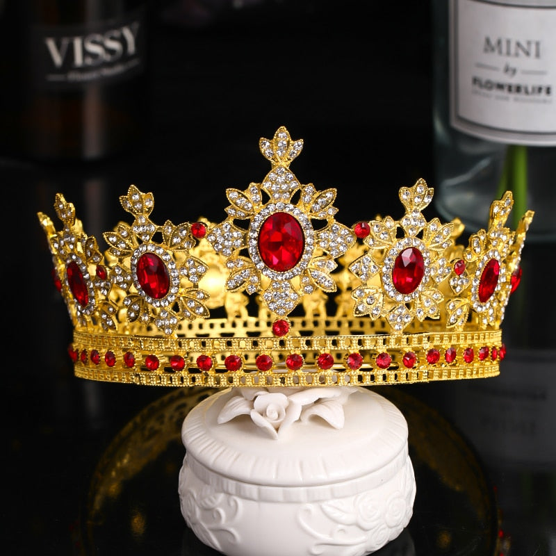 Big Round Tiara Red Crystal Diadem For Queen Princess King (FACTORY)
