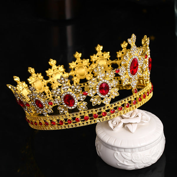 Big Round Tiara Red Crystal Diadem For Queen Princess King (FACTORY)