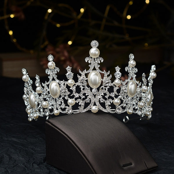 Baroque Luxury Rose Gold Crystal Pearls Bridal Tiaras Crown Rhinestone Pageant Diadem Headbands