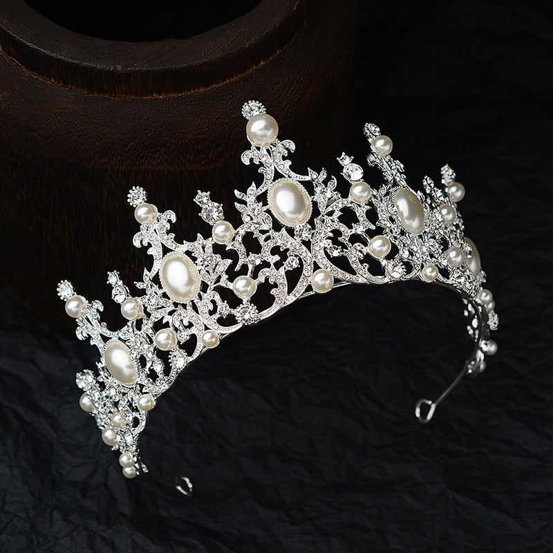 Baroque Luxury Rose Gold Crystal Pearls Bridal Tiaras Crown Rhinestone Pageant Diadem Headbands