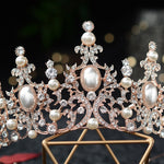 Load image into Gallery viewer, Baroque Luxury Rose Gold Crystal Pearls Bridal Tiaras Crown Rhinestone Pageant Diadem Headbands
