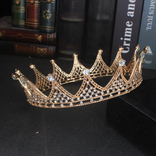 Vintage Crystal Crown King Queen Wedding Tiara Pageant Prom Headpiece Men Hair Ornaments