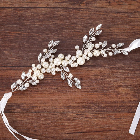 Trendy Silver Crystal Pearl Wedding Headband For Bride Hair