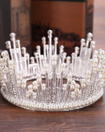 Load image into Gallery viewer, Eli Queen Crown Full Diamond Pearl Filigree Tiara Silver T-8198-S - Exclusive Crowns
