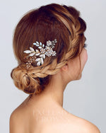 Load image into Gallery viewer, Kira Blush Floral Headpiece Comb Gold - Rhinestone Exclusive Crowns
