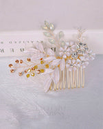 Load image into Gallery viewer, Kira Blush Floral Headpiece Comb Gold - Rhinestone Exclusive Crowns
