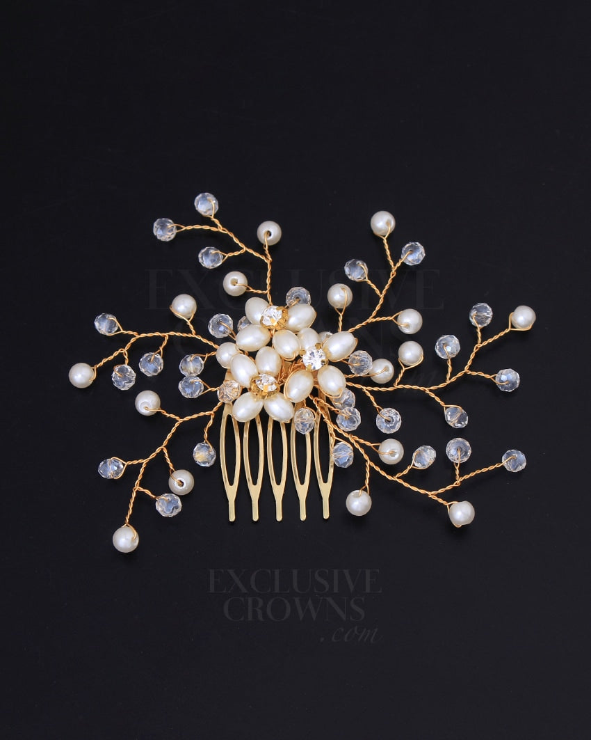 Maddie Bridal Hair Comb Gold - Rhinestone Exclusive Crowns