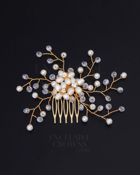 Maddie Bridal Hair Comb Gold - Rhinestone Exclusive Crowns