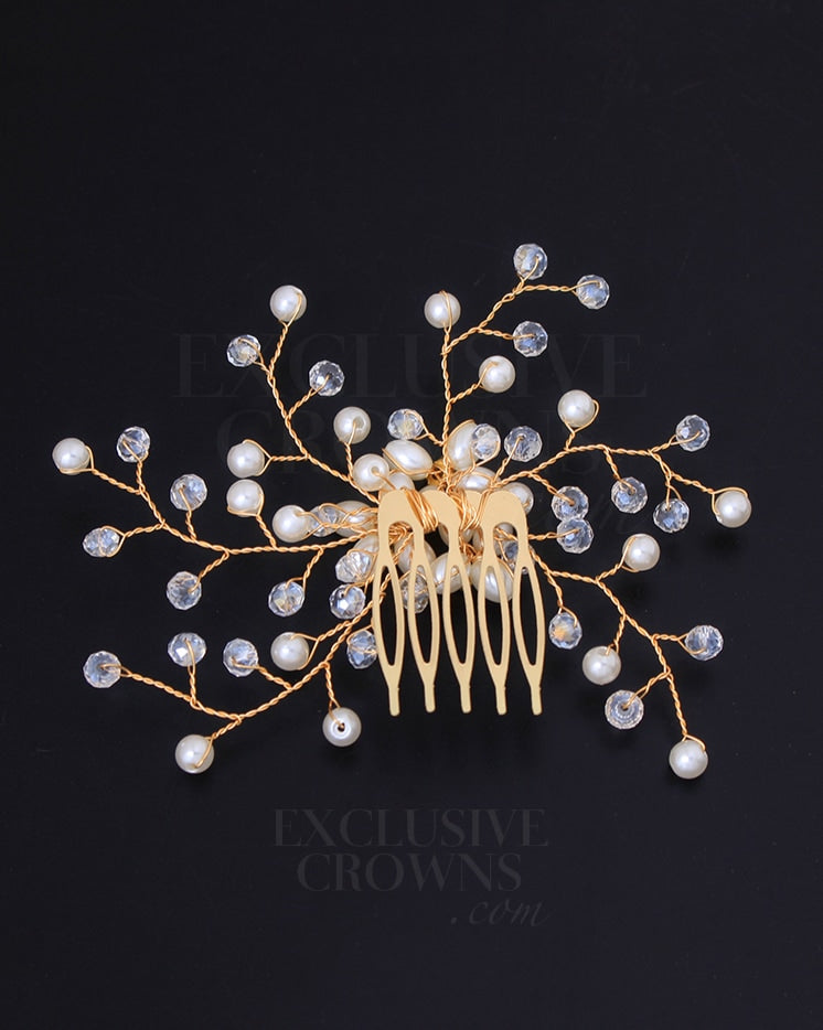 Maddie Bridal Hair Comb Gold - Rhinestone Exclusive Crowns