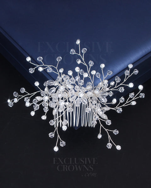 Laurel Crystal Hair Comb Silver - Rhinestone Exclusive Crowns