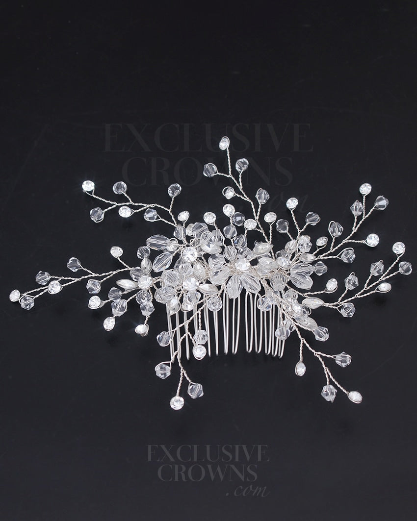 Laurel Crystal Hair Comb Silver - Rhinestone Exclusive Crowns