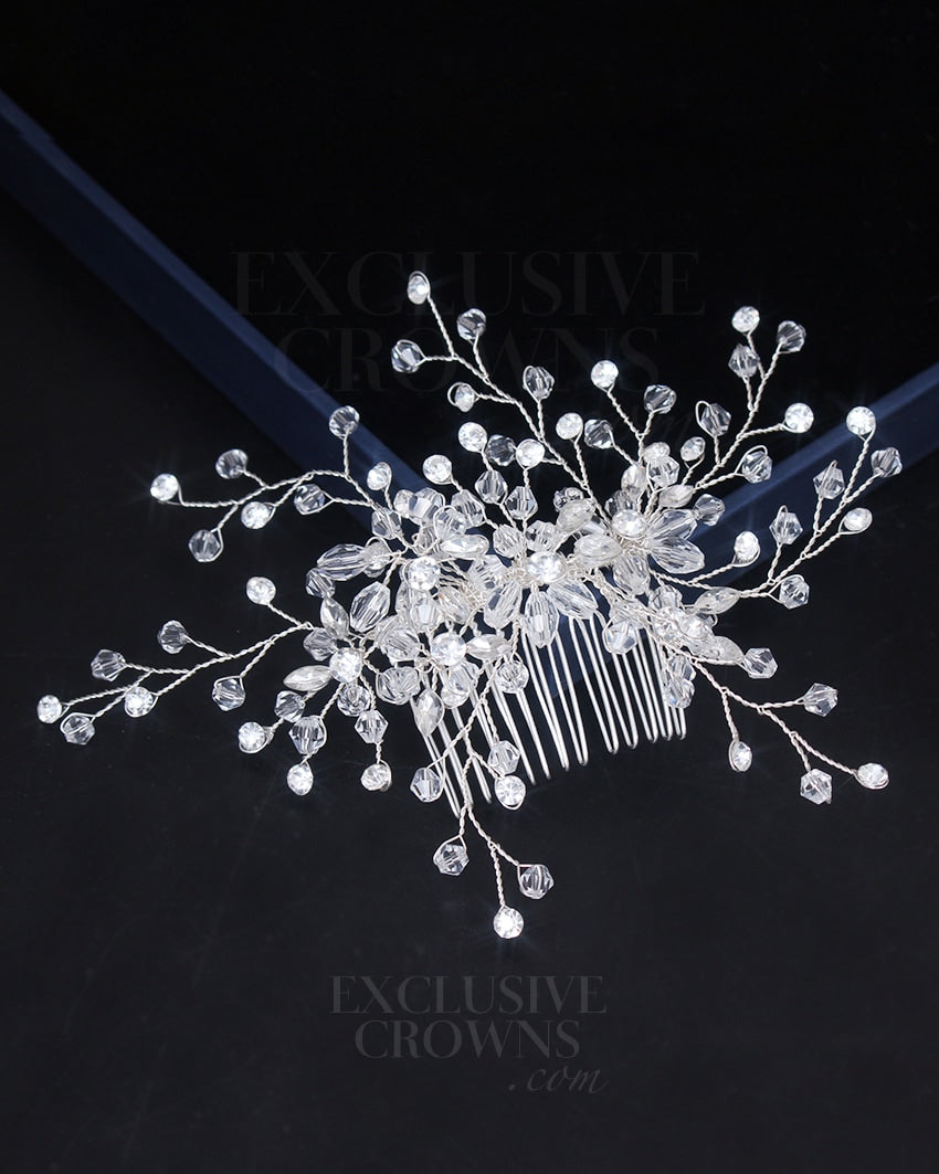 Laurel Crystal Hair Comb Silver - Rhinestone Exclusive Crowns