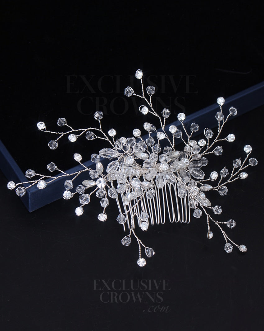 Laurel Crystal Hair Comb Silver - Rhinestone Exclusive Crowns