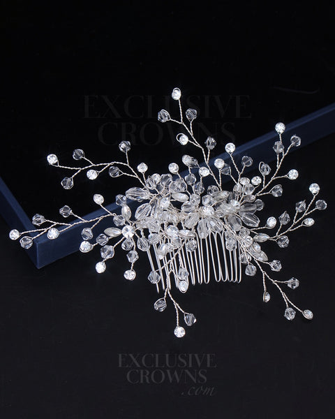 Laurel Crystal Hair Comb Silver - Rhinestone Exclusive Crowns