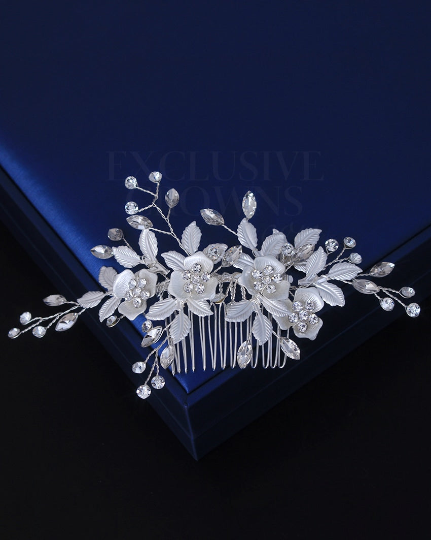 Jasmine Floral Comb - Rhinestone Exclusive Crowns