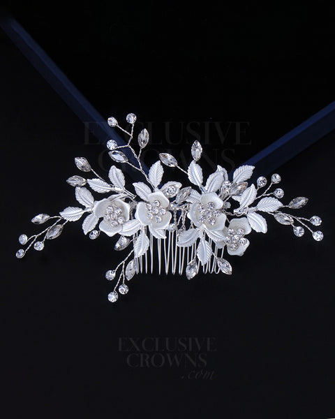 Jasmine Floral Comb - Rhinestone Exclusive Crowns