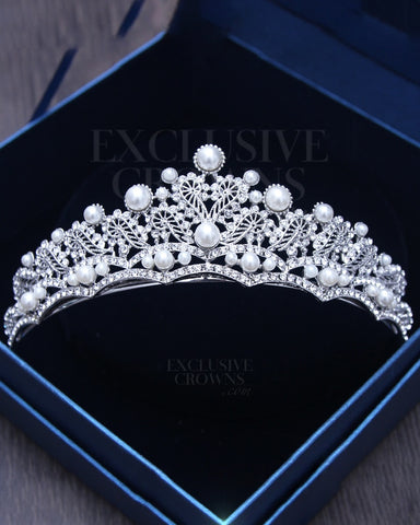 Dana Pearls & Hearts Wedding Tiara - Rhinestone Exclusive Crowns