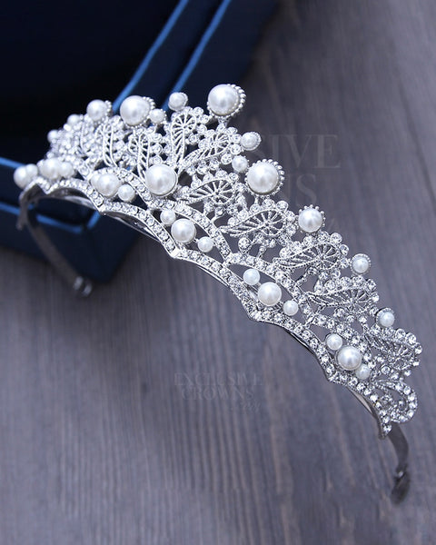 Dana Pearls & Hearts Wedding Tiara - Rhinestone Exclusive Crowns