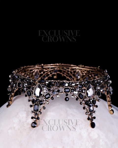 Vintage Black Crystal Tiara Crown - Rhinestone Exclusive Crowns