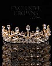 Rhinestone Queen Tiara Cross Pearls & Stones - Rhinestone Exclusive Crowns