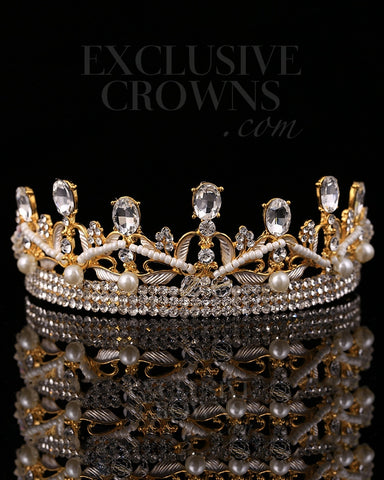 Rhinestone Queen Tiara Cross Pearls & Stones - Rhinestone Exclusive Crowns