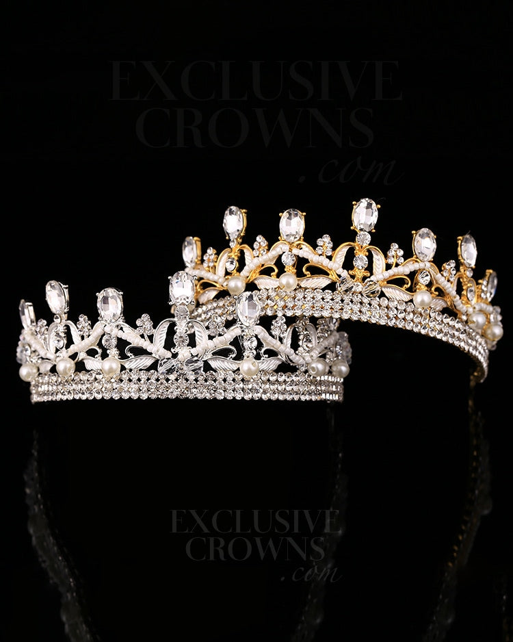 Rhinestone Queen Tiara Cross Pearls & Stones - Rhinestone Exclusive Crowns