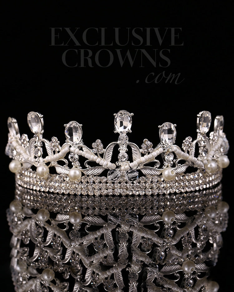 Rhinestone Queen Tiara Cross Pearls & Stones - Rhinestone Exclusive Crowns