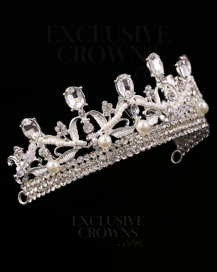 Rhinestone Queen Tiara Cross Pearls & Stones - Rhinestone Exclusive Crowns