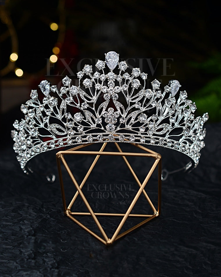 Floral Wedding Tiara - Rhinestone Exclusive Crowns