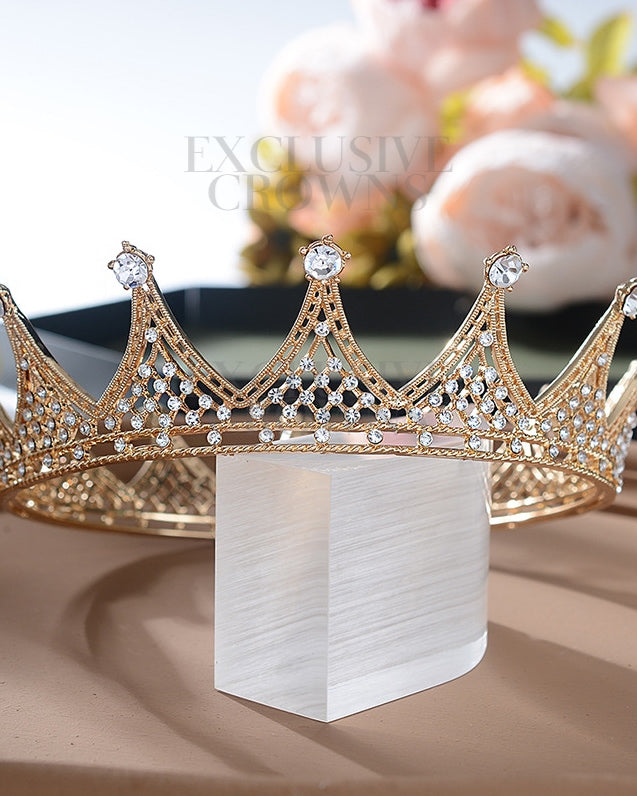 King Queen Rhinestone Crown Gold - Rhinestone Exclusive Crowns