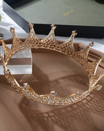 Load image into Gallery viewer, King Queen Rhinestone Crown Gold - Rhinestone Exclusive Crowns
