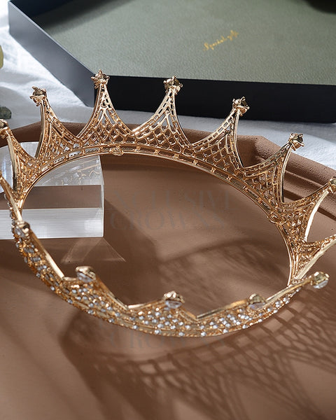 King Queen Rhinestone Crown Gold - Rhinestone Exclusive Crowns
