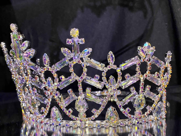 Vanessa Series-3.5″ Wide Span Aurora Borealis Rhinestone Crown