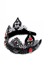 Load image into Gallery viewer, Black Queen Crown, Halo Crown, Gothic Crown, Queen Crown, Renaissance Tiara, Metal Tiara, Goth, Black and Red Tiara, Medieval Tiara, Wedding
