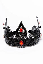 Load image into Gallery viewer, Black Queen Crown, Halo Crown, Gothic Crown, Queen Crown, Renaissance Tiara, Metal Tiara, Goth, Black and Red Tiara, Medieval Tiara, Wedding
