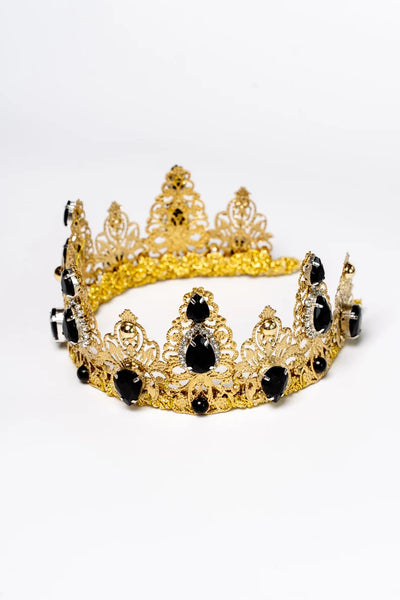 Gold Black Baroque Tiara, Queen's Medieval Tiara, Fashionable Princess Tiara in Gold.